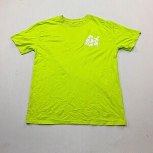 Street Rules Graphic Tee Mens Large Lime Green Excellent Hibiscus Floral Cotton